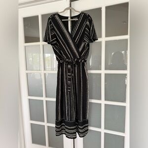 Luxology Women’s Striped Wide Leg Jumpsuit Belted V-Neck Short Sleeve Workwear